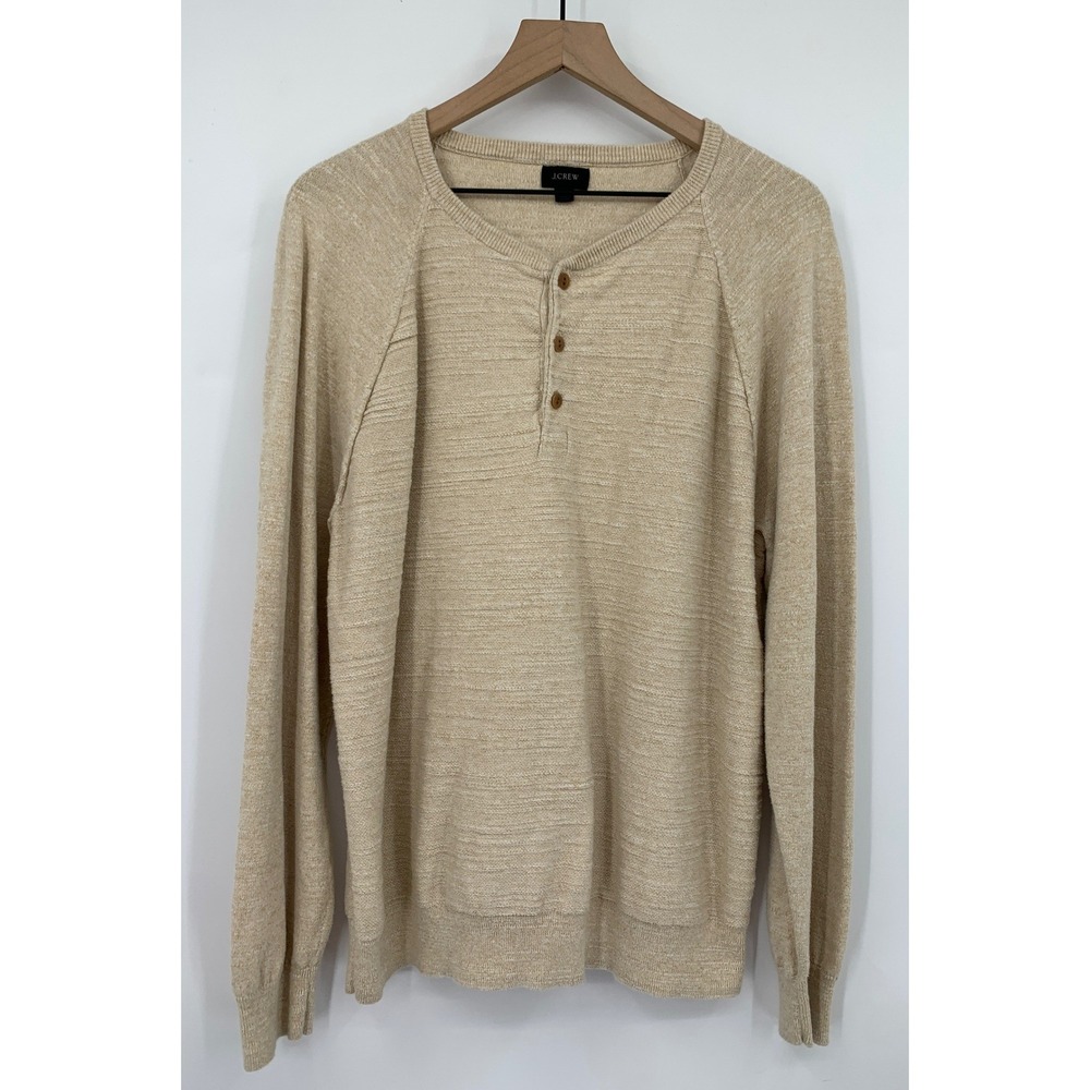 J Crew Shirt Mens Large Tan Textured Henly‎ 100% Cotton Neutral Casual